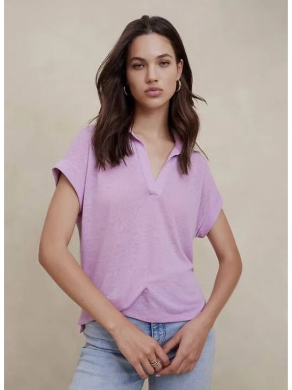 Banana Republic women's polo shirt size XL pink lavender linen blend v-neck